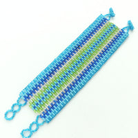 Wide Bead-Woven Bracelets, Turquoise, Blue & Crystal Seed Beads, 2 inches wide