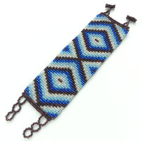 Wide Bead-Woven Bracelets, Two Blues, Amethyst, and Crystal, 2 inches wide