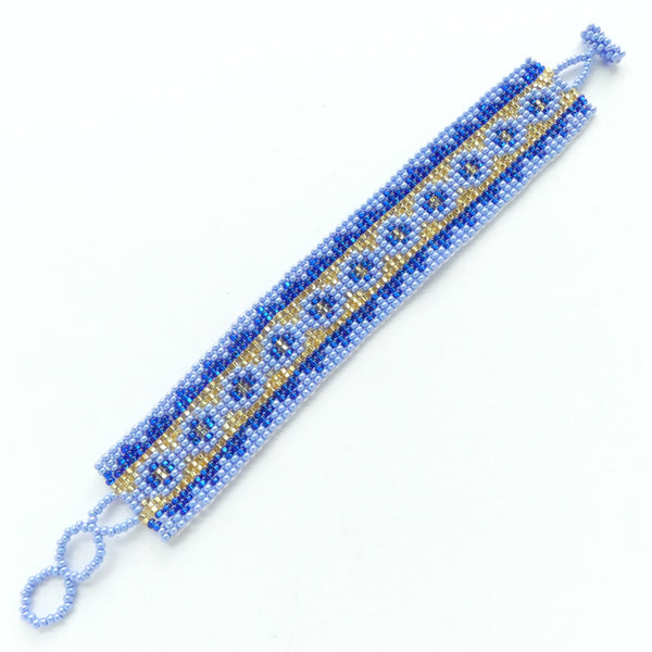 Medium Traditional Bracelet, Light & Dark Blue with Gold, 1" Wide, Adjustable Lengths