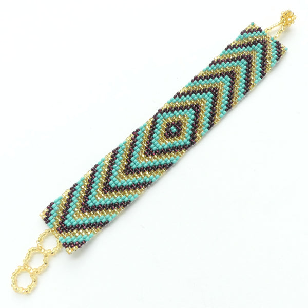 Medium Traditional Bracelet, Turquoise, Gold & Amethyst, 1" Wide, Adjustable lengths