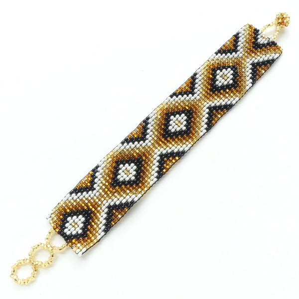 Medium Traditional Bracelet, Light & Dark Gold, White & Black, 1" Wide, Adjustable lengths