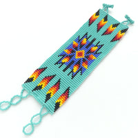 Wide Native Bracelet, Turquoise with Modified Star Design, 2" Wide, Adjustable lengths