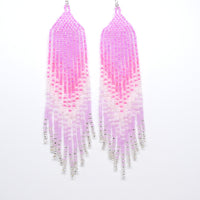 Extra Long Fringe Earrings, Pretty in Pink & Pearl, 5 inches long