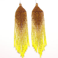 Extra Long Fringe Earrings, Copper, Gold & Yellows, 5 inches long