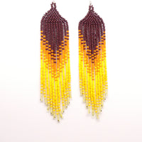 Extra Long Fringe Earrings, Dark Chocolate, Pumpkin & Turmeric, 5 inches long