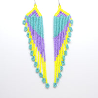 Extra Long Slant Fringe Earrings, Miami Colors,  Longest Fringes 6 Inches