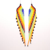 Extra Long Slant Fringe Earrings, Almost a Rainbow, 6 inches long