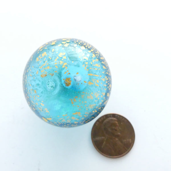 Contempo Murano Hollow Glass Beads, Aqua with Gold Leaf,  34mm Diameter