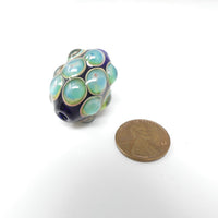 Tom Boylan, Blue "Eye" Bead, Aqua Eyes with Amber on Dark Blue, 30x25mm