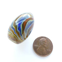 Tom Boylan, Small, Early Bead with Golden Amber Swirls on Deep Blue Base, 28x18mm