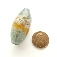 Tom Boylan, Large Early Bead, Waves of Sand and Sea Colors, 40x18mm