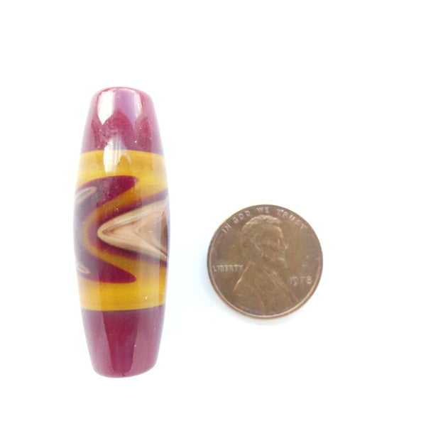 Jim Smircich, Long Oval Bead in Amber and Burgundy, 40x15mm