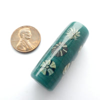 Don Jay Schneider, Teal Cylinder Bead with Mosaics, 38x15mm