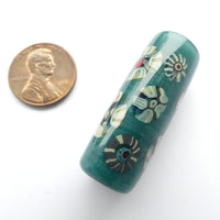 Don Jay Schneider, Teal Cylinder Bead with Mosaics, 38x15mm