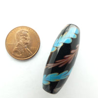 Jim Smircich, Long Black Oval with Turquoise and Amber Feathering, 35x14mm