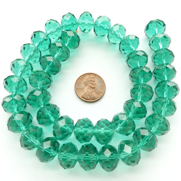 Faceted Glass, "Dragon Crystal" 12x14mm Translucent Emerald on 16-inch Strands