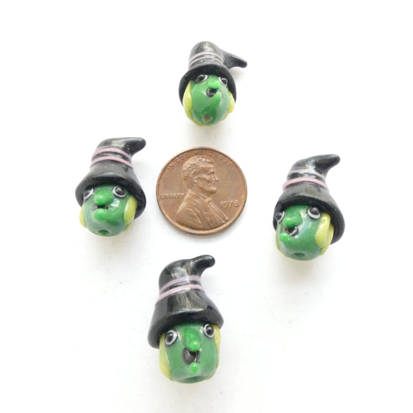 Halloween Beads: Glass Witches Heads with Hat, 20mm, Set of 4