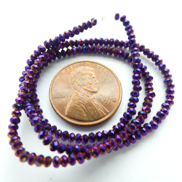 Faceted Glass, "Dragon Crystal" 1x2mm  Purple Iris on 12-inch Strands