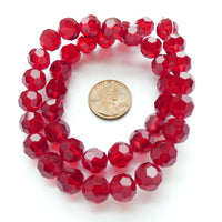 Faceted Crystal, "Dragon Crystal" 10mm Round, Translucent Red on 15-inch Strands