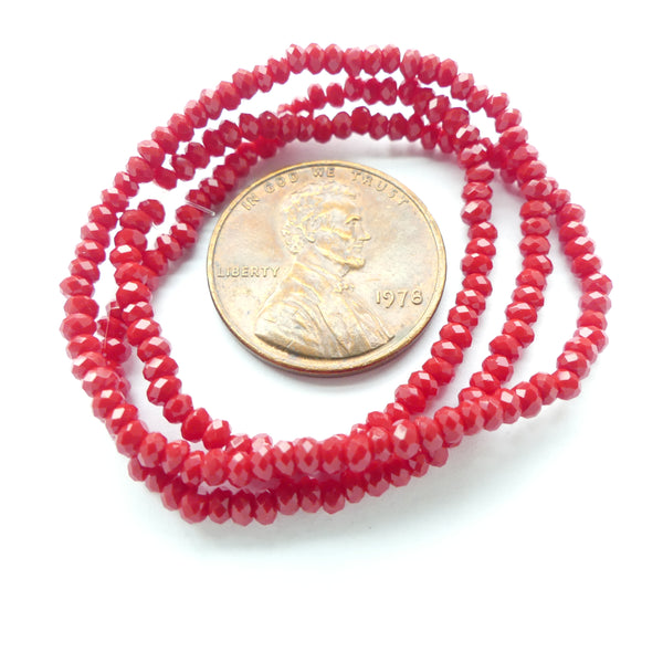 Faceted Glass, "Dragon Crystal" 1x2mm, Opaque True Red, on 12-inch Strands