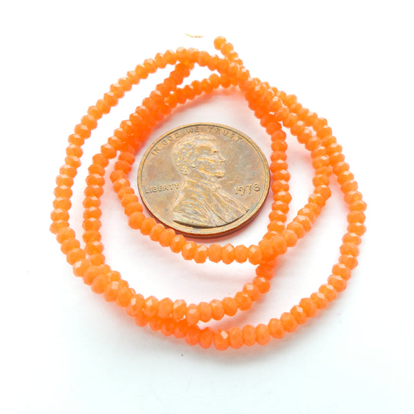 Faceted Glass, "Dragon Crystal" 1x2mm, Opaque Orange on 12-inch Strands