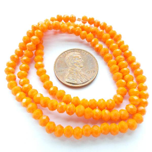 Faceted Glass, "Dragon Crystal" 2x3mm, Opaque Orange on 16-inch Strands