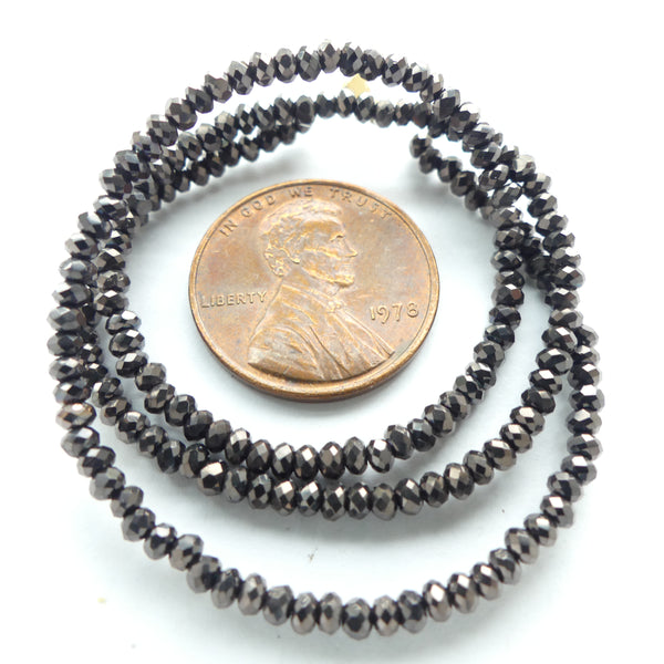 Faceted Glass, "Dragon Crystal" 1x2mm Dark Brown AB on 12-inch strands