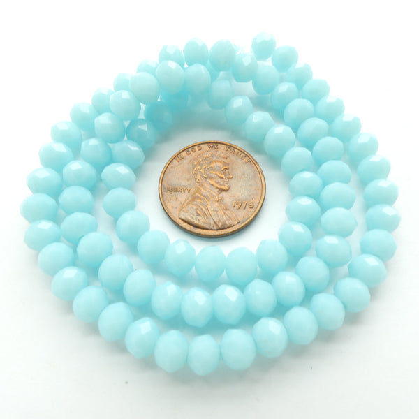 Faceted Glass, "Dragon Crystal" 5x6mm Light Opaque Turquoise on 16-inch Strands