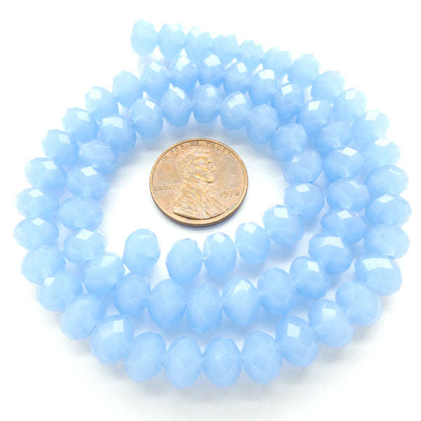 Faceted Glass, "Dragon Crystal" 6x8mm Light Cornflower Blue Opaque on 16-inch Strands