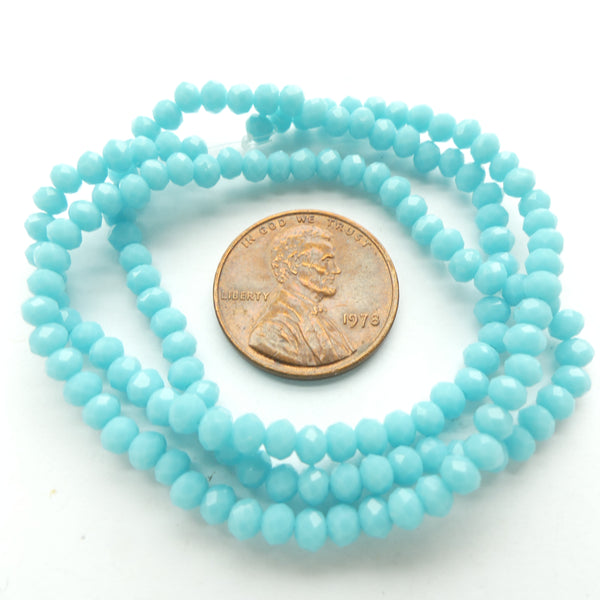 Faceted Glass, "Dragon Crystal" 2x3mm Opaque Turquoise on 16-inch Strands