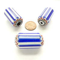 Chevrons, Vintage Indian, Large Blue, Red & White Beads, 35x19mm, Set of 3