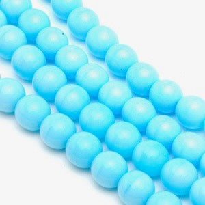 Czech Glass Smooth Round "Druks" 8mm Blue Turquoise, Strands of 25