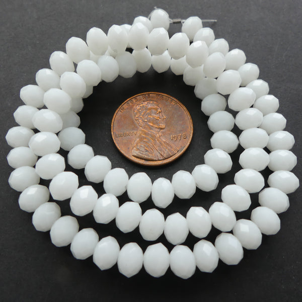 Faceted Glass, "Dragon Crystal" 4x6mm White Opaque on 16-inch Strands