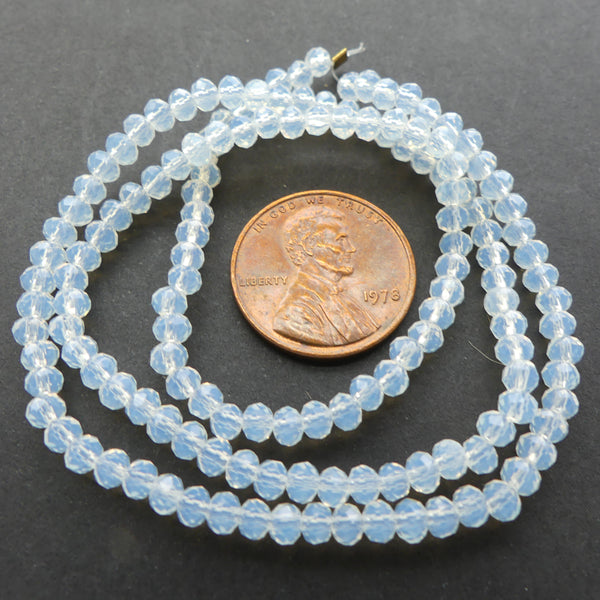 Faceted Glass, "Dragon Crystal" 2x3mm White Opal on 16-inch Strands