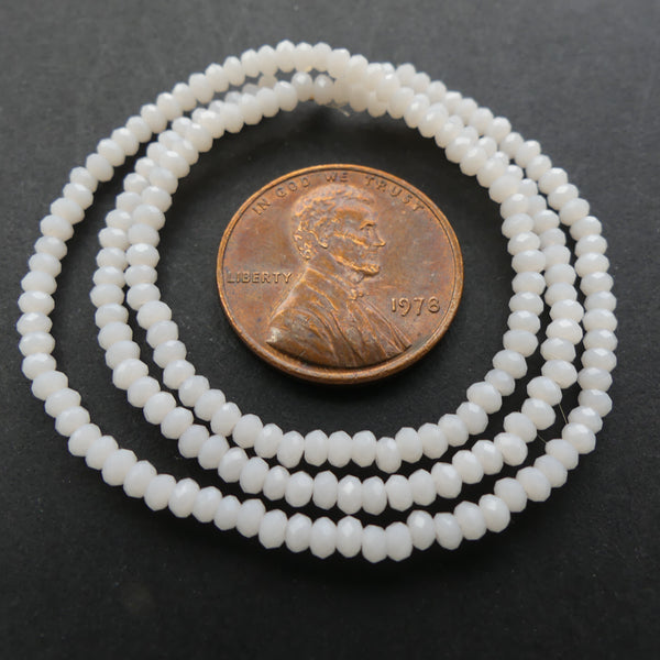 Faceted Glass, "Dragon Crystal" 1x2mm Creamy White on 12-inch Strands