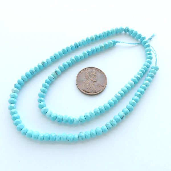 Turquoise, Faceted Rondelles, Stabilized 4x5mm on 16-inch Strands