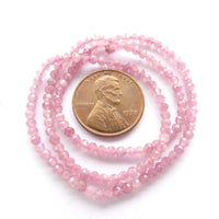 Tourmaline, Pink, Micro Faceted Round Beads, 2mm on 12.5-inch Strands