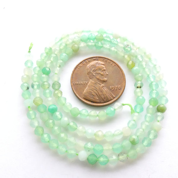 Chrysoprase, Faceted Round 3mm Beads on 16-inch Strands