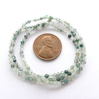 Moss Agate, Faceted Round 2mm Beads on 14-inch Strands