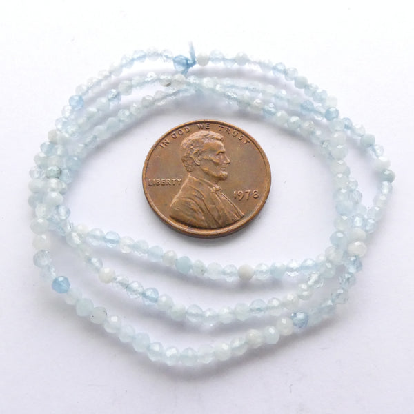 Aquamarine, Faceted Round 2mm Beads on 14-inch Stands