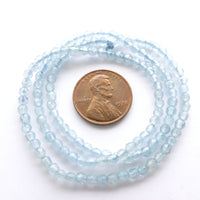 Aquamarine, Faceted Round 3mm Beads on 16-inch Strand