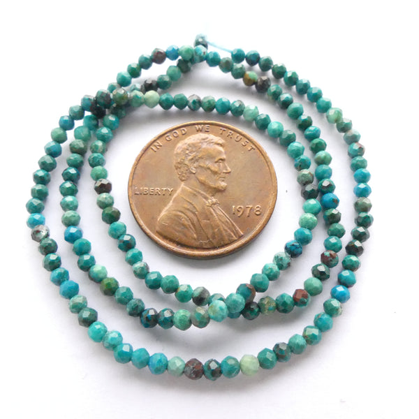 Chrysocolla, Faceted Round 2mm Beads on 14-inch Strands