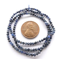 Dumortierite, Faceted Round 2mm Beads on 16-inch Strands