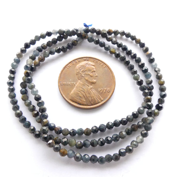 Blue Tiger Eye, Faceted Round 2mm Beads on 15-inch Strands