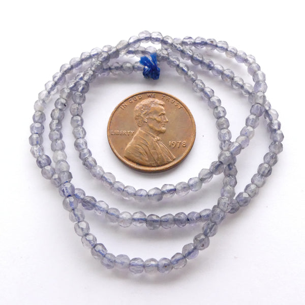 Iolite, Faceted Round 3mm Beads on 16-inch Strands