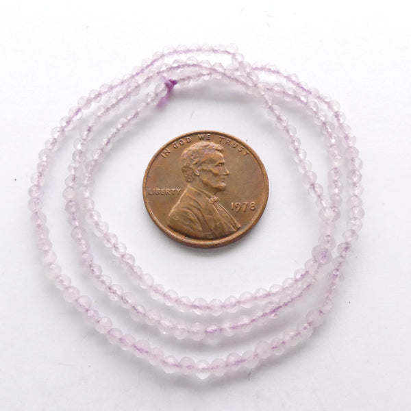 Amethyst Faceted Round, Subtle Lavender Color 2mm Beads on 14-inch Strands