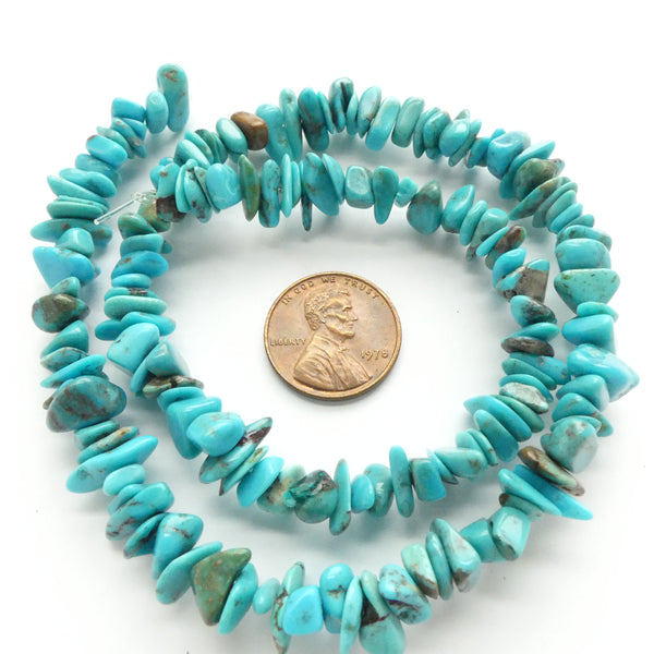 Turquoise, Chips, Kingman Mine, 6-8mm Diameter on 16-inch Strands