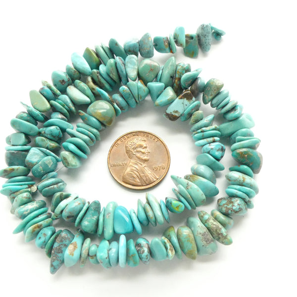 Turquoise, Chips, Natural  on 16-inch Strands