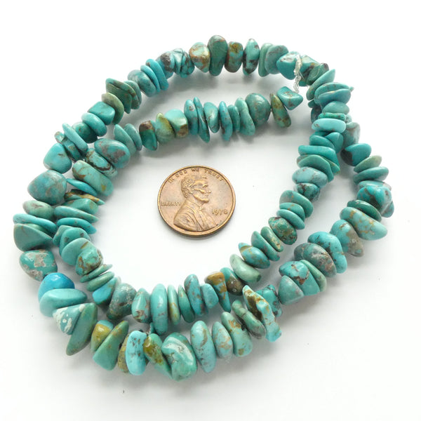 Turquoise, Chips, Natural, Variable Sizes on Each 16-inch Strand