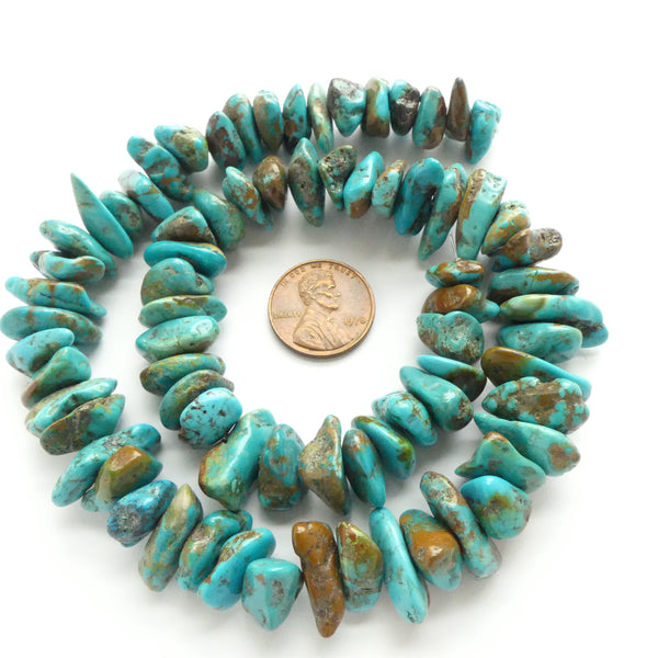 Turquoise, Chips, Large with Warm Brown Matrix on 16-inch Strand